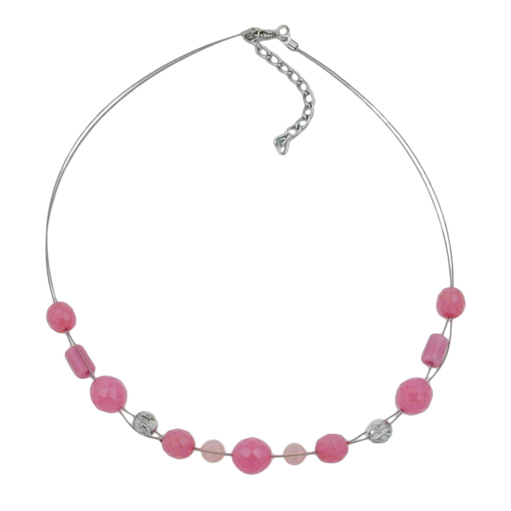 Kette Drahtkette mit Glasperlen Facettenperle sattrosa und silber-verspiegelt 45cm (Länge 45cm, rosa)