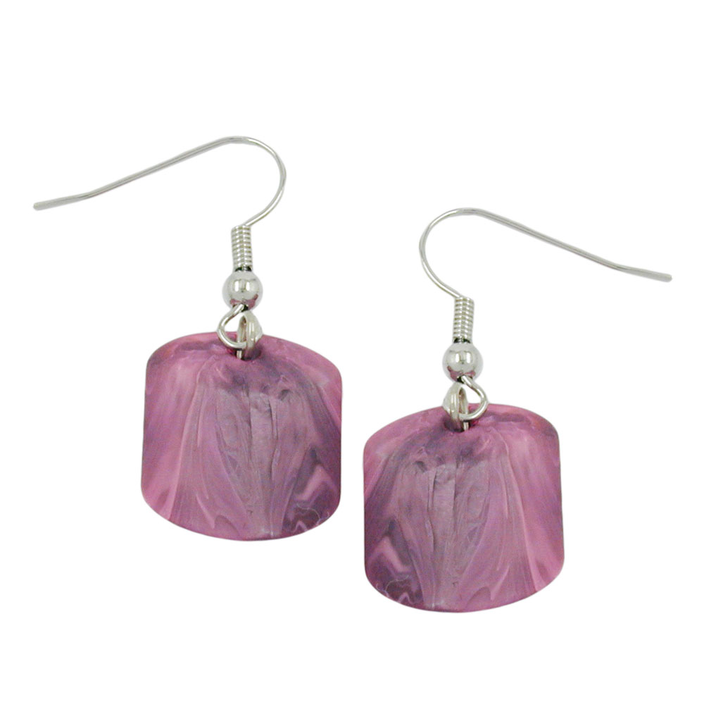 Ohrhaken Ohrhänger Ohrringe 37x15mm Schrägperle Kunststoff rosa-marmoriert-matt (rosa)