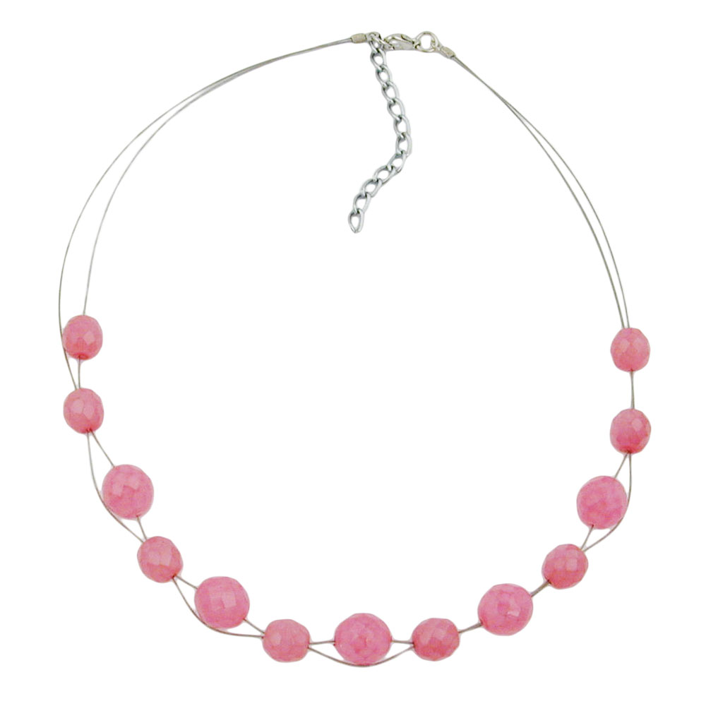 Kette Drahtkette mit Glasperlen Facettenperle rosa 45cm (Länge 45cm, rosa)