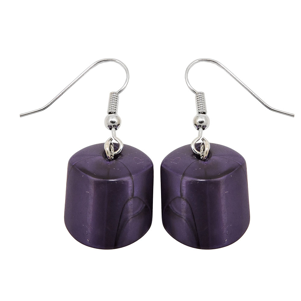 Ohrhaken Ohrhänger Ohrringe 37x15mm Schrägperle Kunststoff lila-seidig-glänzend (lila)