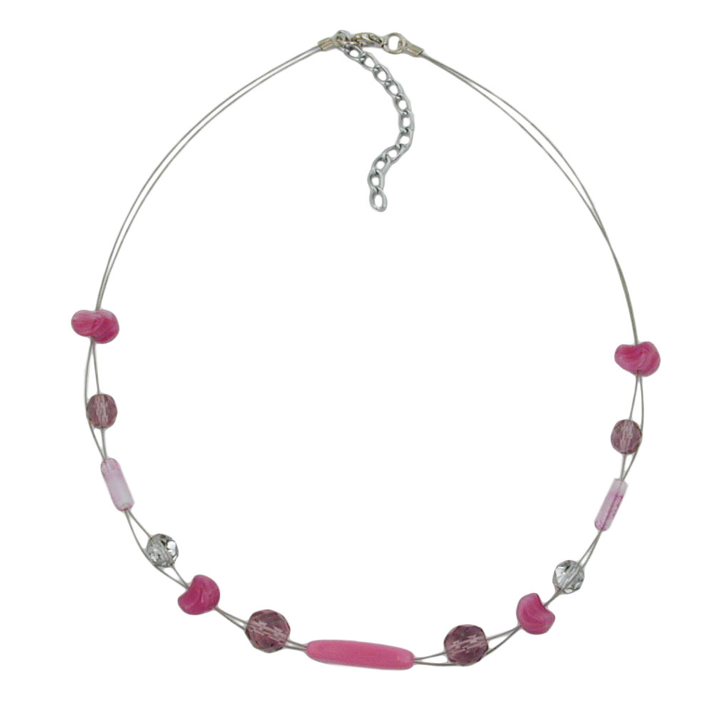 Kette Drahtkette mit Glasperlen rosa kristall-verspiegelt Vierkantolive flieder rosa 45cm (Länge 45cm, rosa)