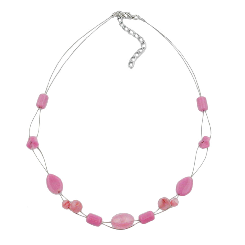 Kette Drahtkette mit Glasperlen rosa rot-weiß Olivenperle rosa 45cm (Länge 45cm, rosa)