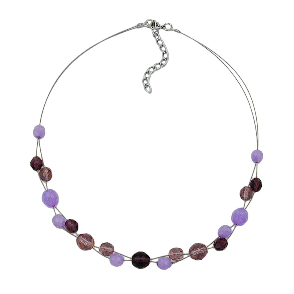 Kette Drahtkette mit Glasperlen flieder lila hell und dunkel 43cm (Länge 43cm, flieder - violett)