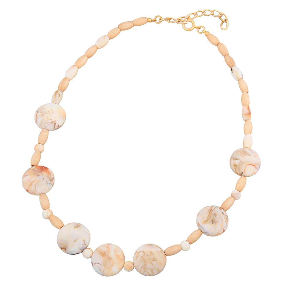 Kette 19mm flache beigefarbene Kunststoff Perlen helle Holzperlen 45cm (Länge 45cm)