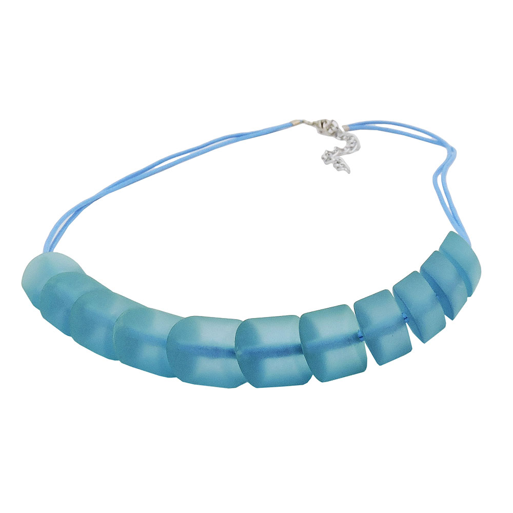 Kette Schrägperle Kunststoff türkis-transparent-matt Kordel hellblau 45cm (Länge 45cm, türkis)