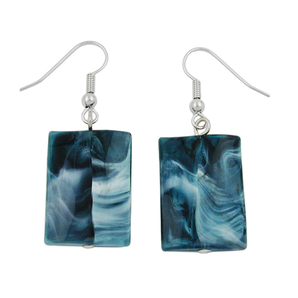 Ohrhaken Ohrhänger Ohrringe 45x17mm Viereck Kunststoff gewellt stahlblau-weiß (blau - weiß)
