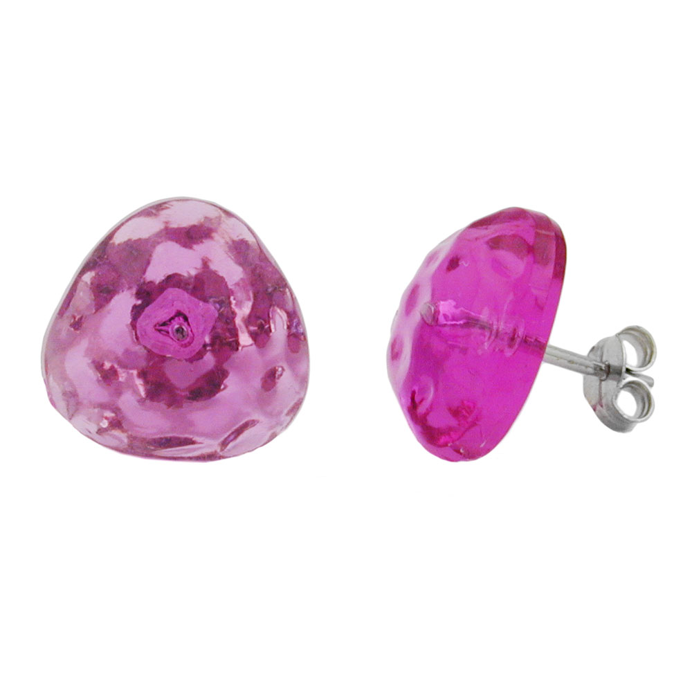 Ohrstecker Ohrring 14mm Dreieck pink-transparent gehämmert Kunststoff (pink)