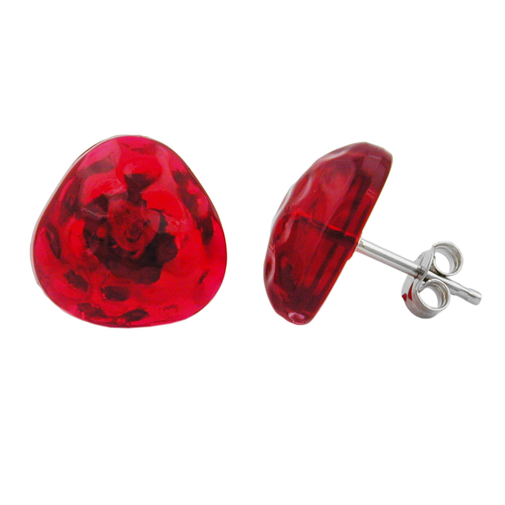 Ohrstecker Ohrring 14mm Dreieck rot-transparent gehämmert Kunststoff (rot)