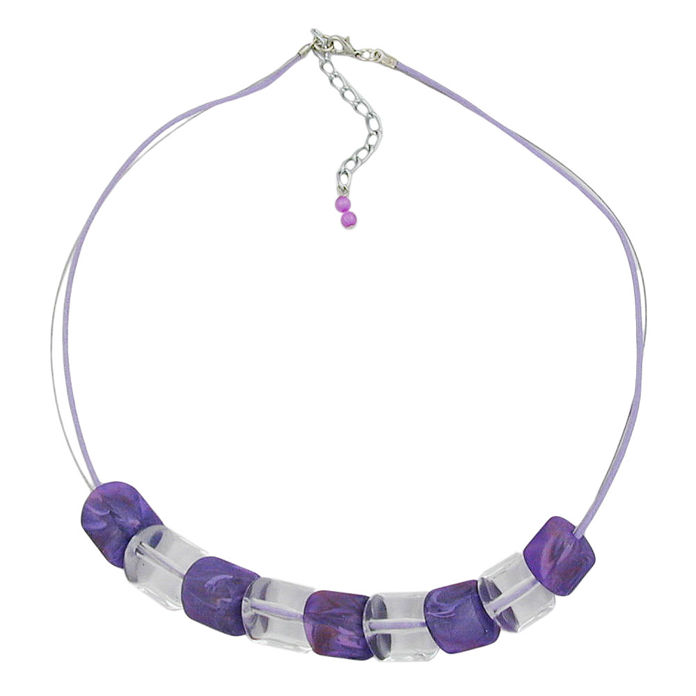 Kette Schrägperle Kunststoff flieder und kristallklar Kordel lila und Draht 45cm (Länge 45cm, violett)