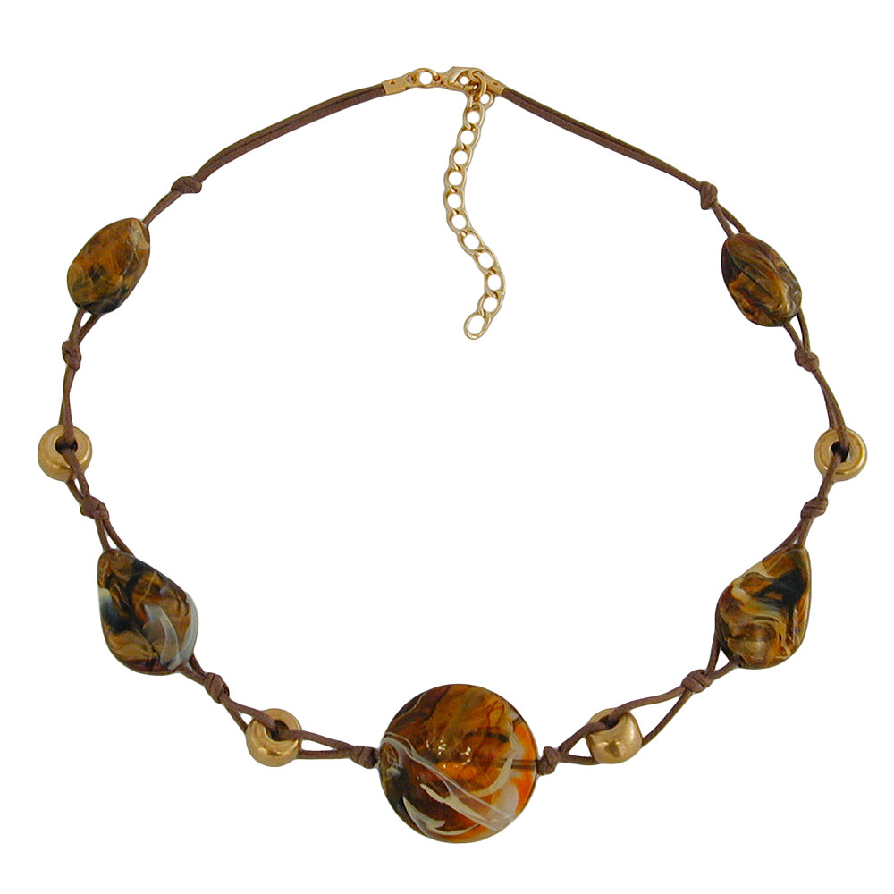 Kette Kunststoffperlen braun-beige-gold-marmoriert Kordel braun 45cm (Länge 45cm, braun)