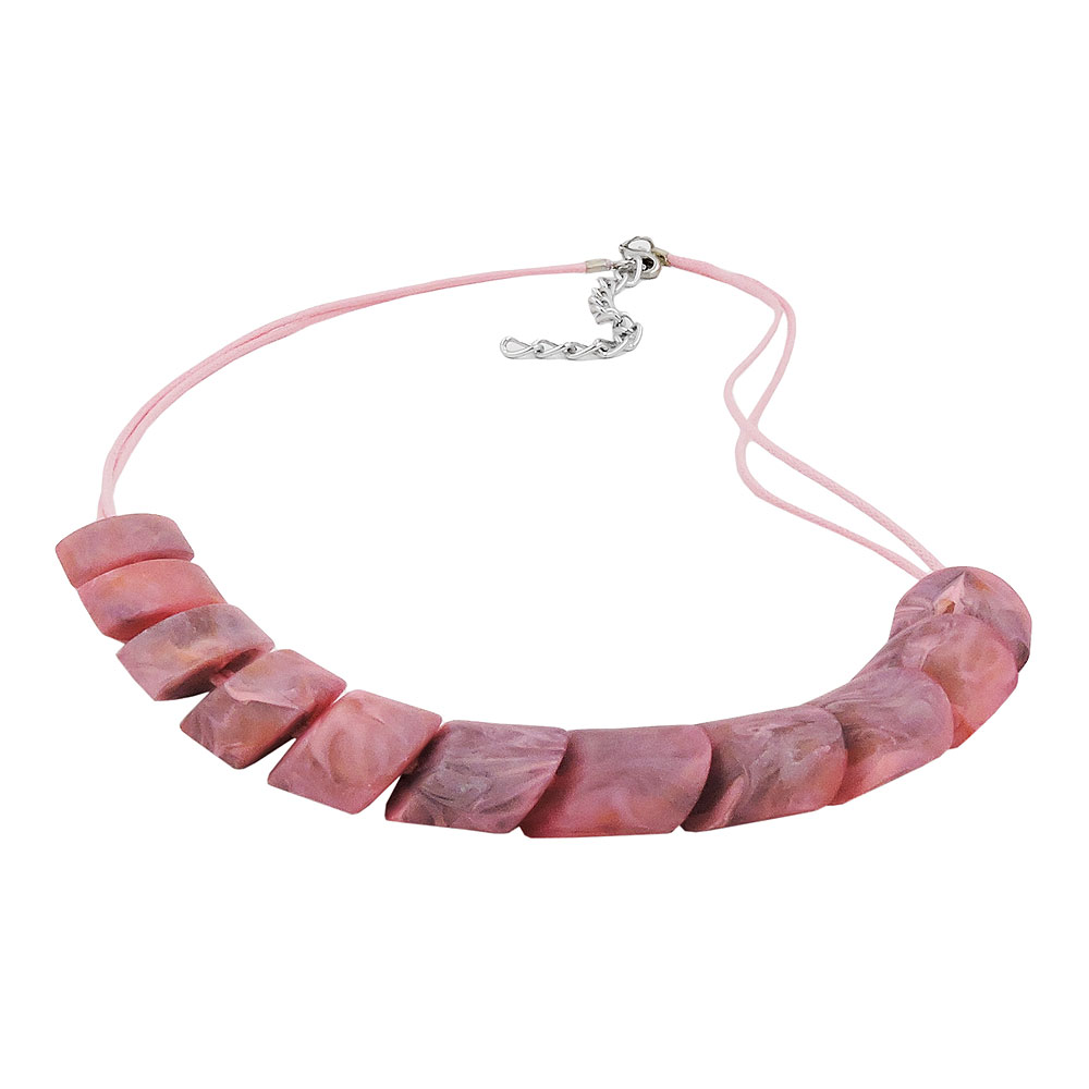 Kette Schrägperle Kunststoff rosa-marmoriert-matt Kordel rosa 45cm (Länge 45cm, rosa)