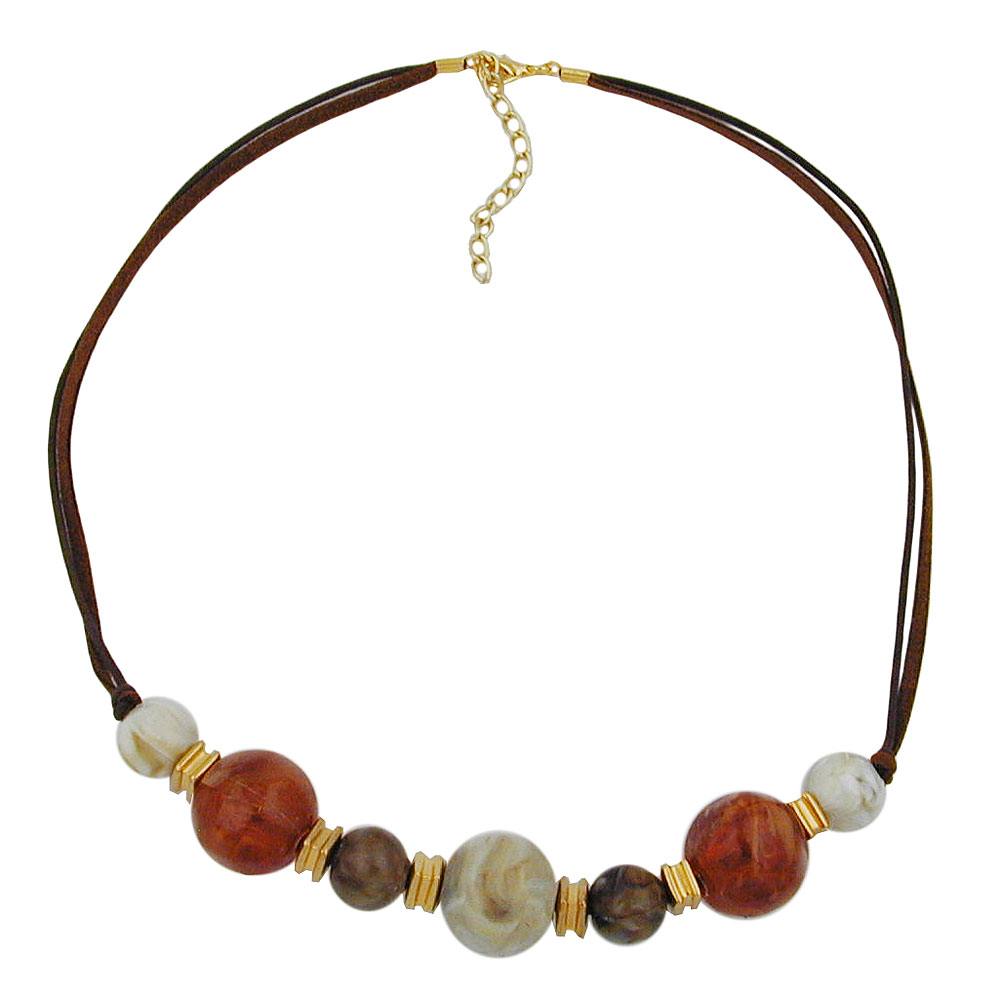 Kette Kunststoffperlen natur-braun-karamel-goldfarben Kordel braun 55cm (Länge 55cm, braun)