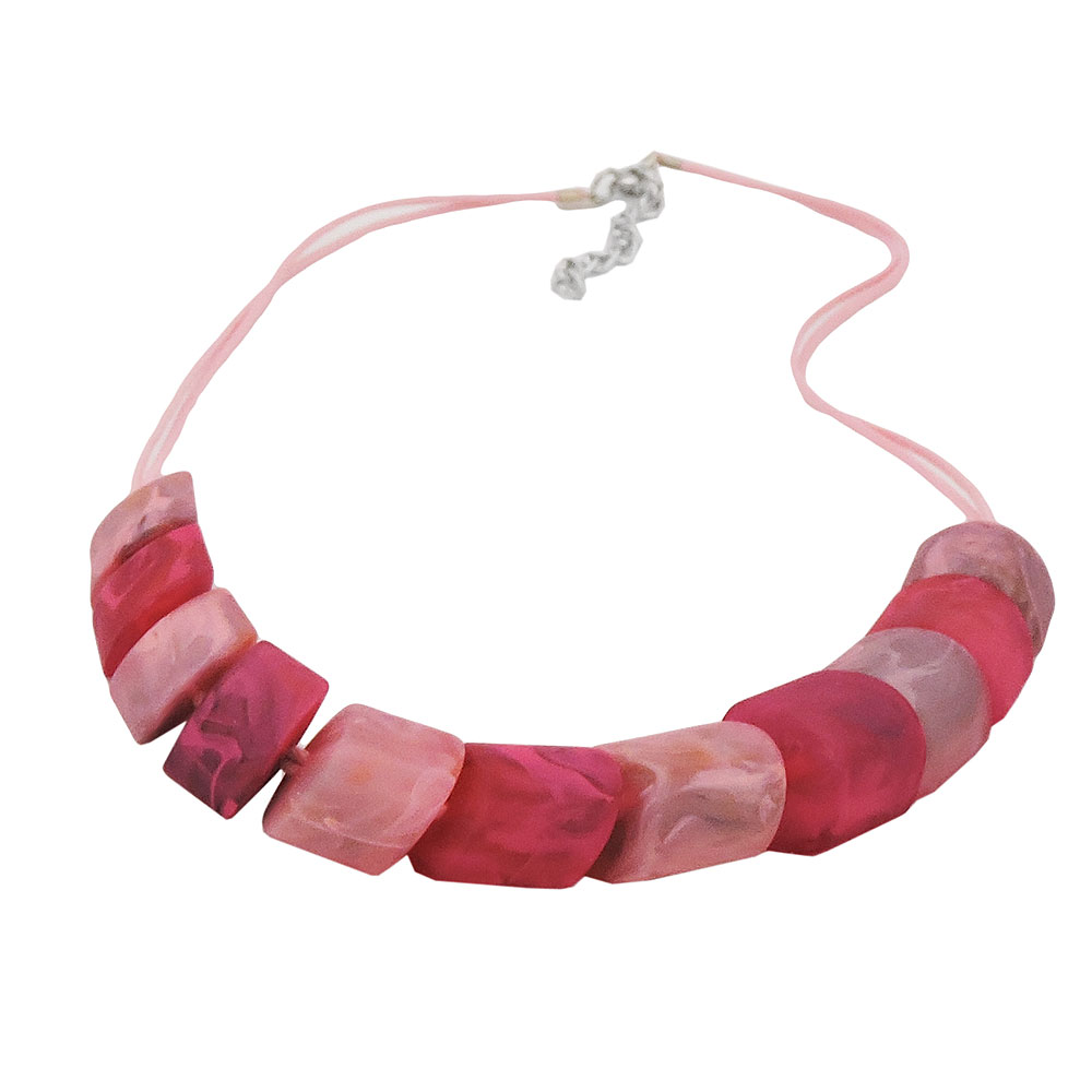 Kette Schrägperle Kunststoff rosa und pink-marmoriert-matt Kordel rosa 45cm (Länge 45cm, rosa)