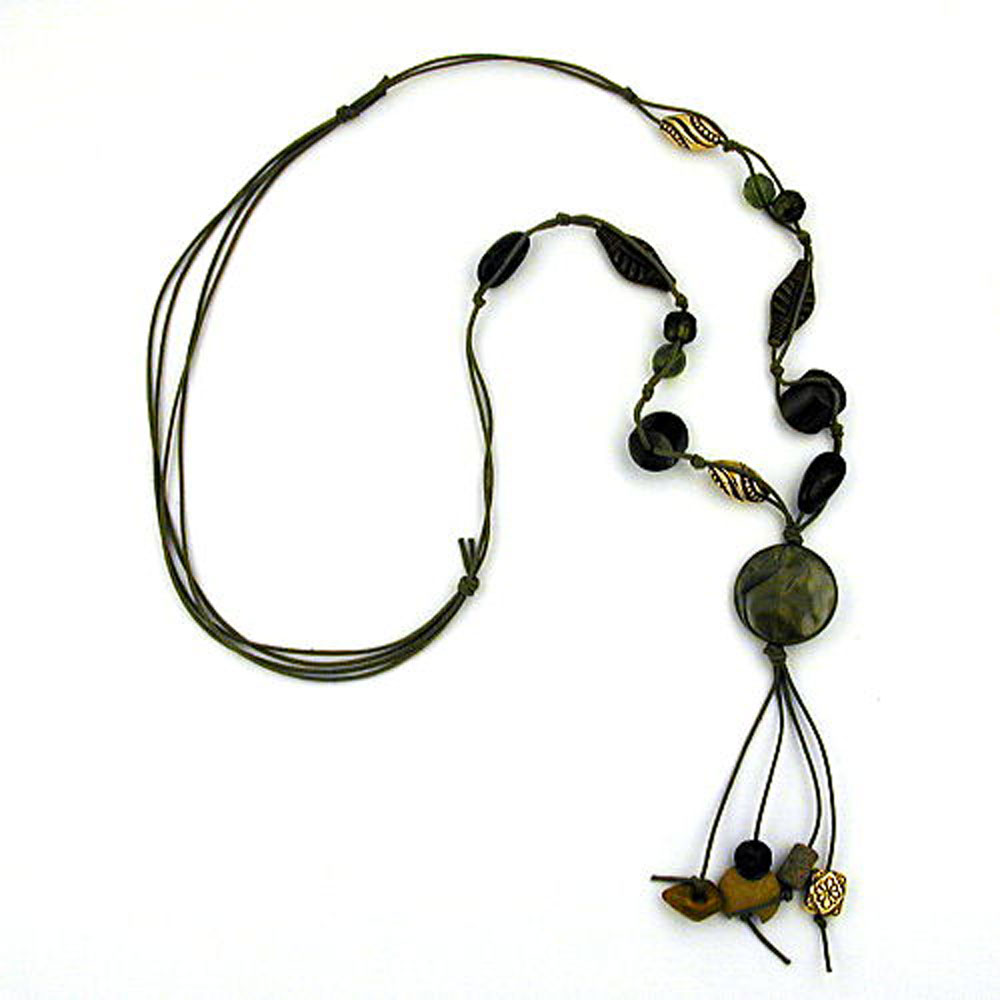 Kette 28mm Kunststoff Scheibe oliv seidig-glänzend Kordel oliv 90cm (Länge 100cm)