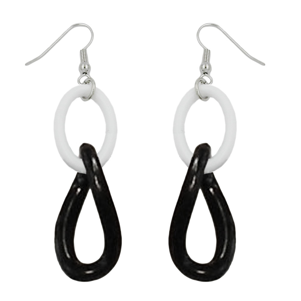Ohrhaken Ohrhänger Ohrringe 73x18mm Kettenglieder schwarz und weiß Kunststoff (schwarz - weiß)