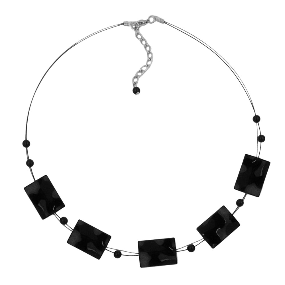 Kette Drahtkette Viereck gewellt schwarz glänzend Kunststoffperlen 45cm (Länge 45cm, schwarz)