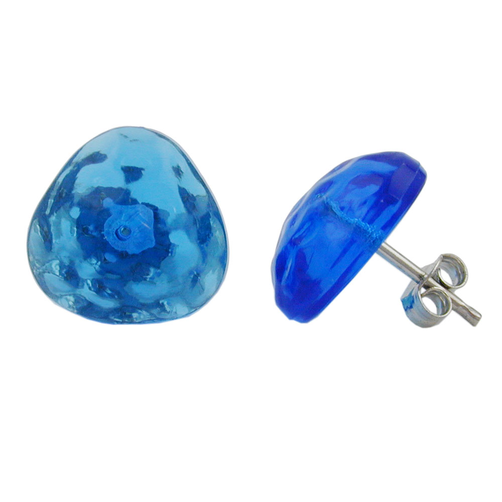 Ohrstecker Ohrring 14mm Dreieck blau-transparent gehämmert Kunststoff (blau)