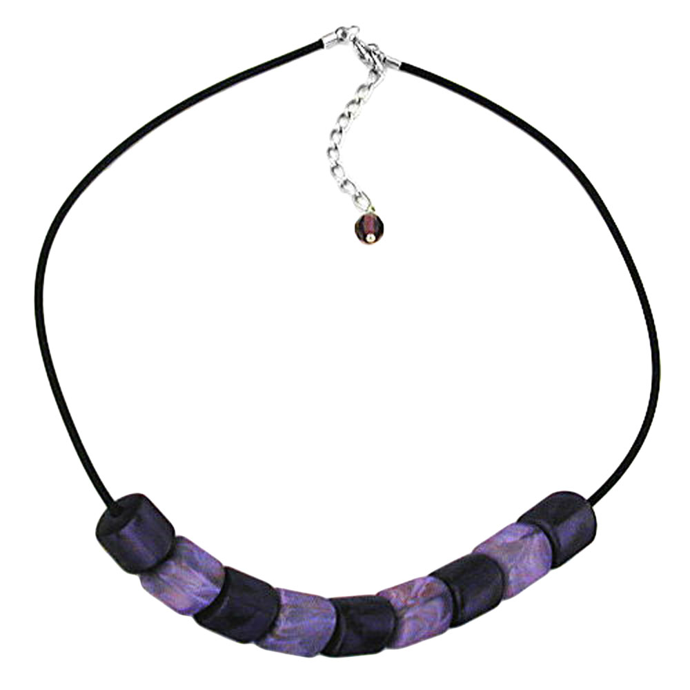 Kette Schrägperle Kunststoff lila-seidig und flieder-marmoriert Vollgummi schwarz 45cm (Länge 45cm, flieder - violett)