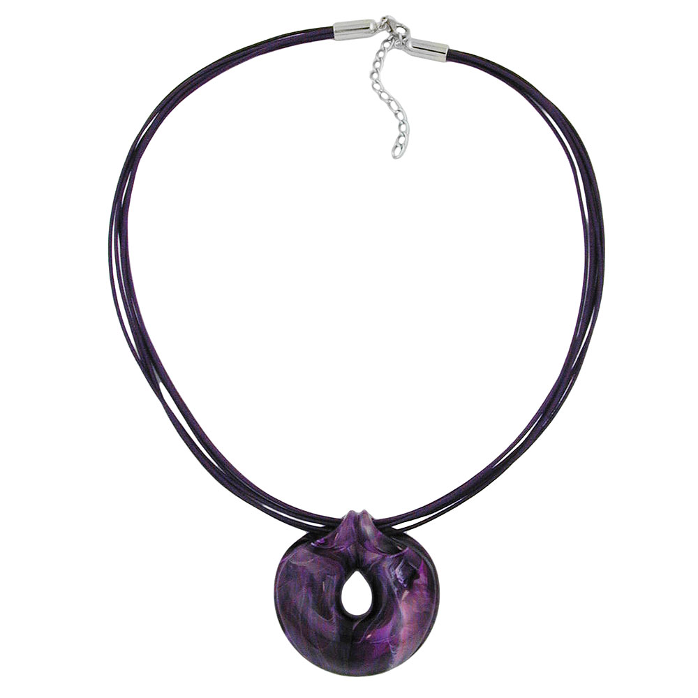 Kette 52mm Kunststoff Anhänger Amulett lila marmoriert Kordel lila 55cm (Länge 55cm, lila)