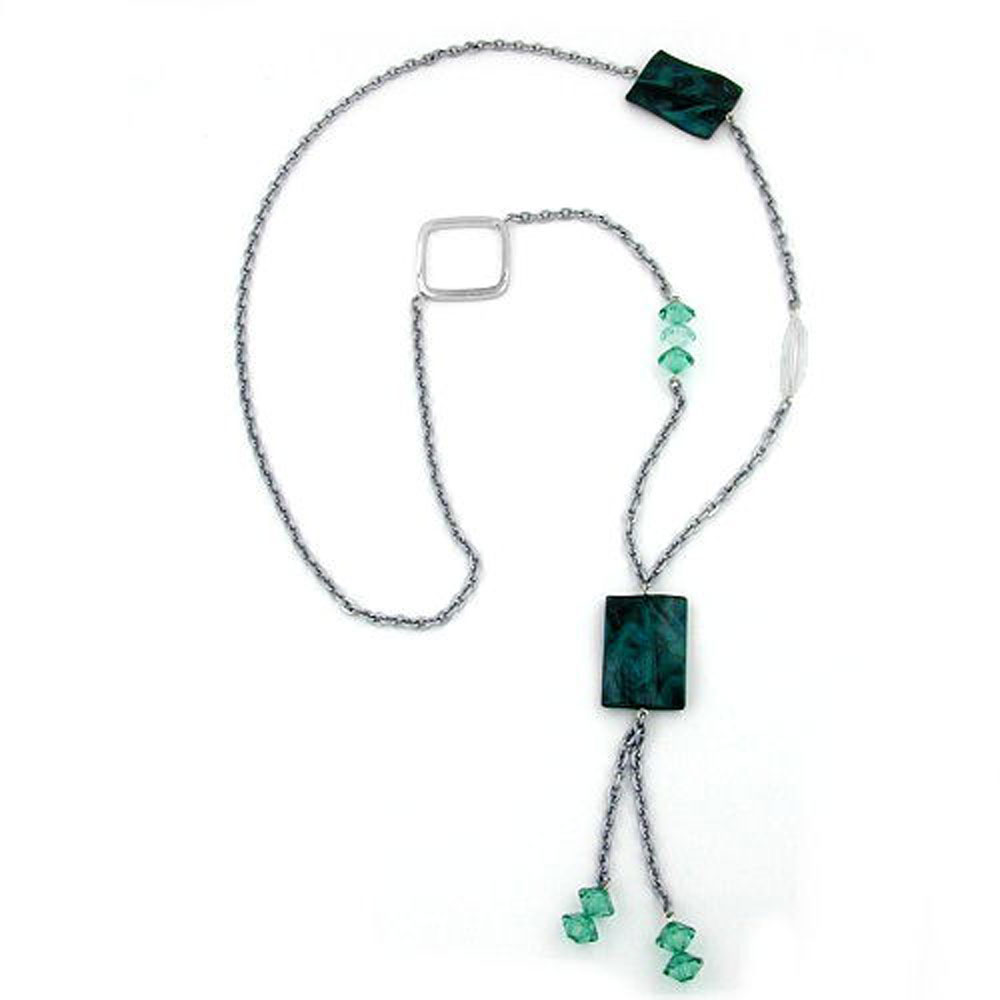 Kette, Viereck gewellt, türkis-schwarz (Länge 100cm, türkis)