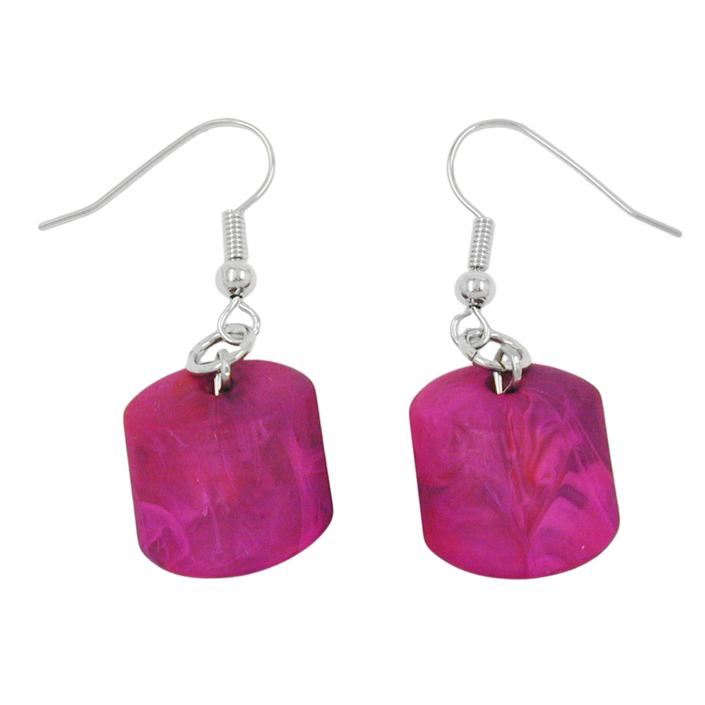 Ohrhaken Ohrhänger Ohrringe 37x15mm Schrägperle Kunststoff pink-marmoriert-matt (pink)
