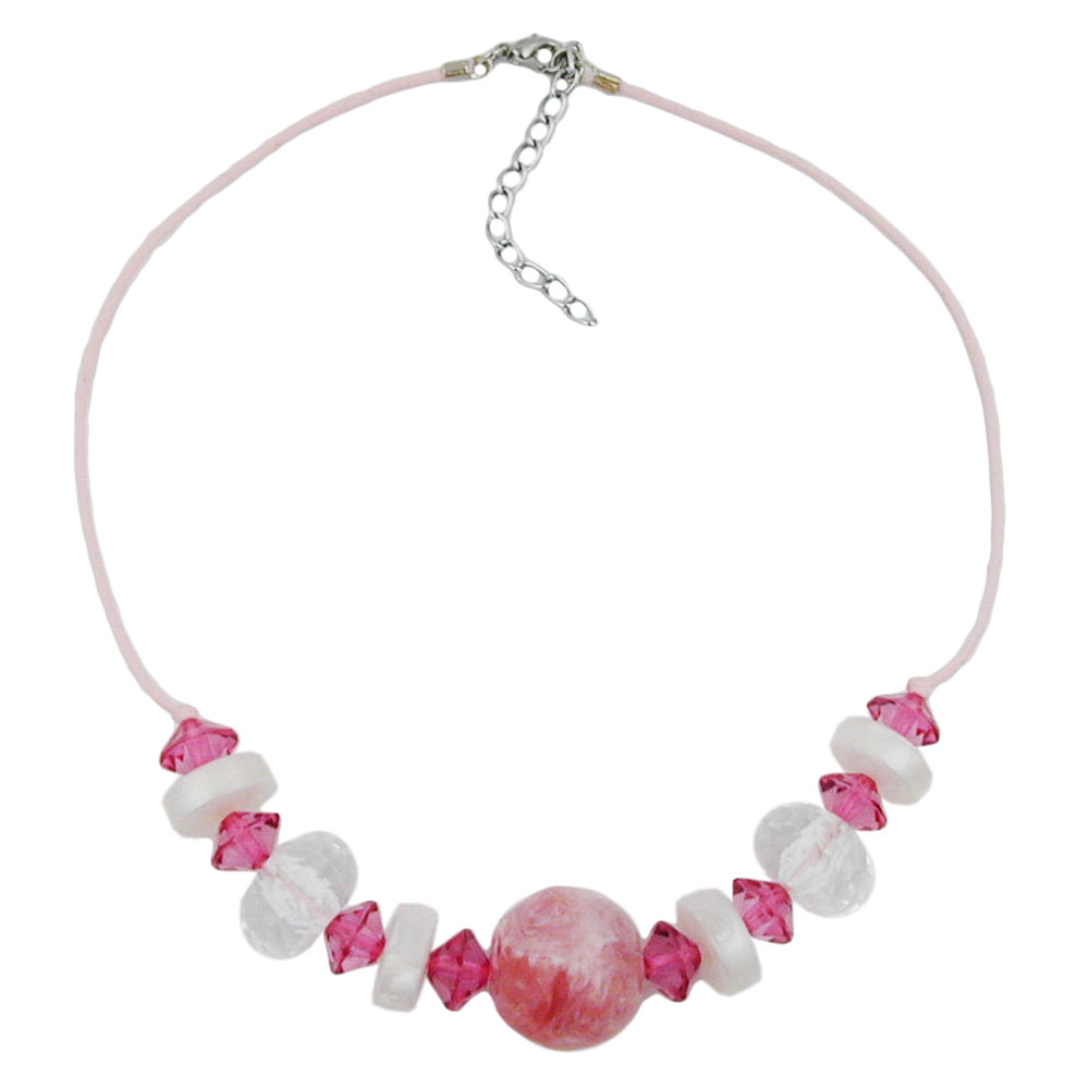 Kette, Perle rosa-marmoriert, kristal (Länge 45cm)
