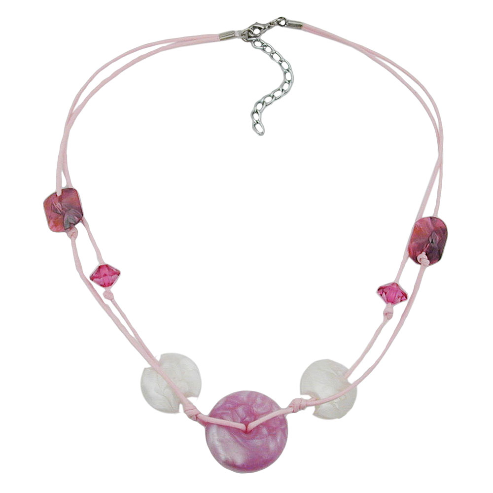 Kette 30x11mm Kunststoffperle Scheibe rosa-seidig weiß Kordel rosa 50cm (Länge 50cm, rosa)