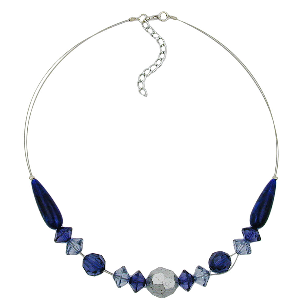 Kette Drahtkette Wabenperle silber-matt rauchblau Kunststoffperlen 45cm (Länge 45cm)