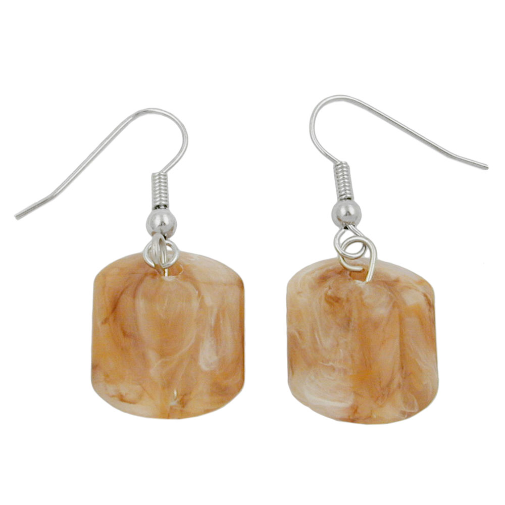 Ohrhaken Ohrhänger Ohrringe 37x15mm Schrägperle Kunststoff beige-horn-marmoriert-matt (natur)