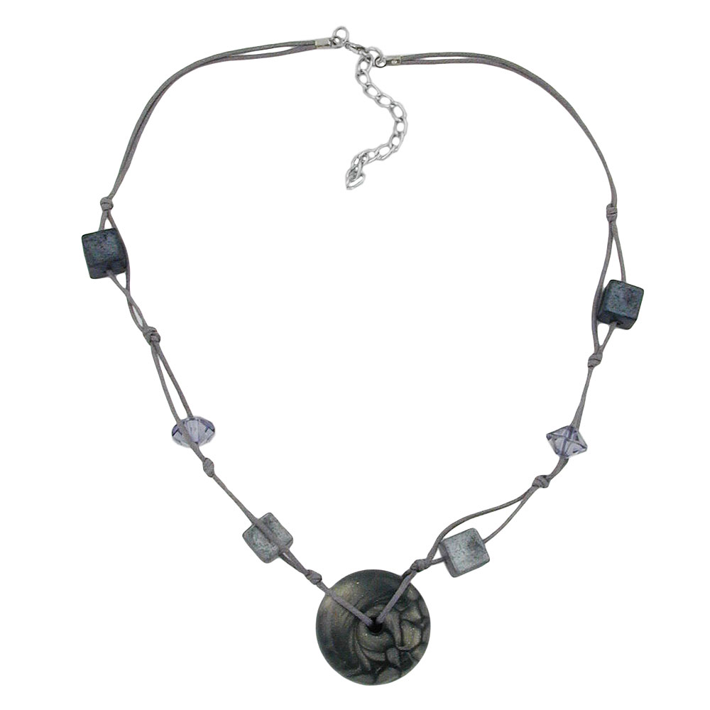 Kette 30x11mm Kunststoffperle Scheibe grau-seidig glänzend Kordel grau 50cm (Länge 50cm)