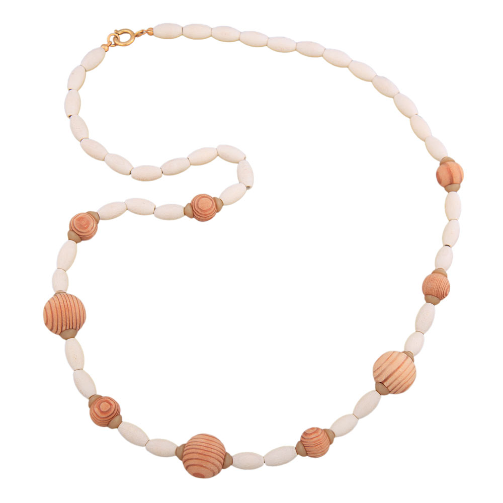 Kette weiße Holzoliven mit Holzperlen finnische Tanne 65cm (Länge 65cm)