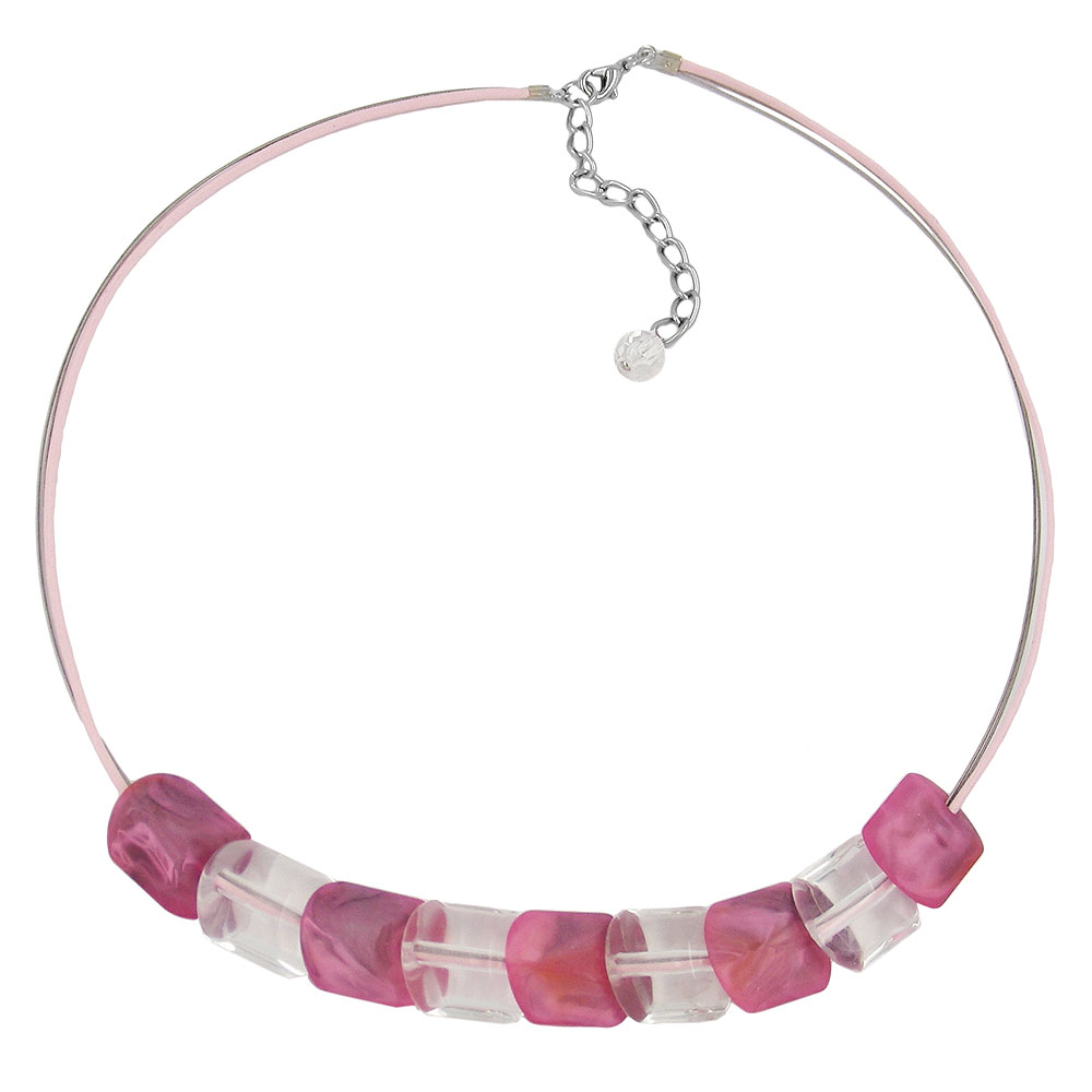 Kette Schrägperle Kunststoff altrosa und kristallklar Kordel rosa und Draht 45cm (Länge 45cm, rosa)