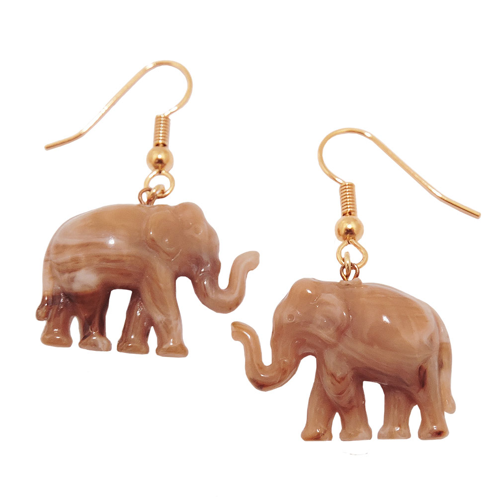 Ohrhaken Ohrhänger Ohrringe 39x23mm Elefant mini braun-marmoriert Kunststoff (braun - beige)