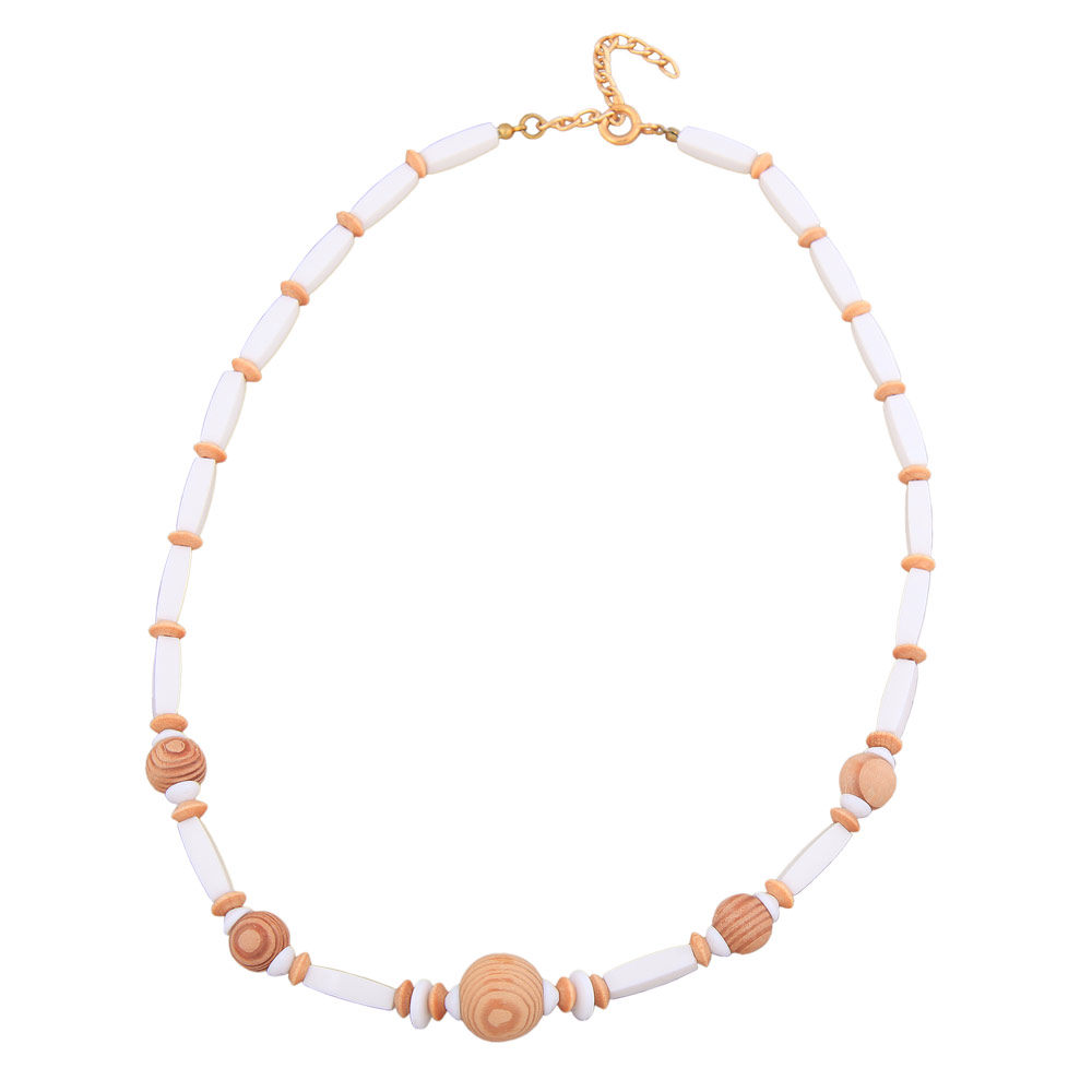 Kette 11x4mm Kunststoff Perlen weiß helle Holzperlen finnische Tanne 50cm (Länge 48cm)