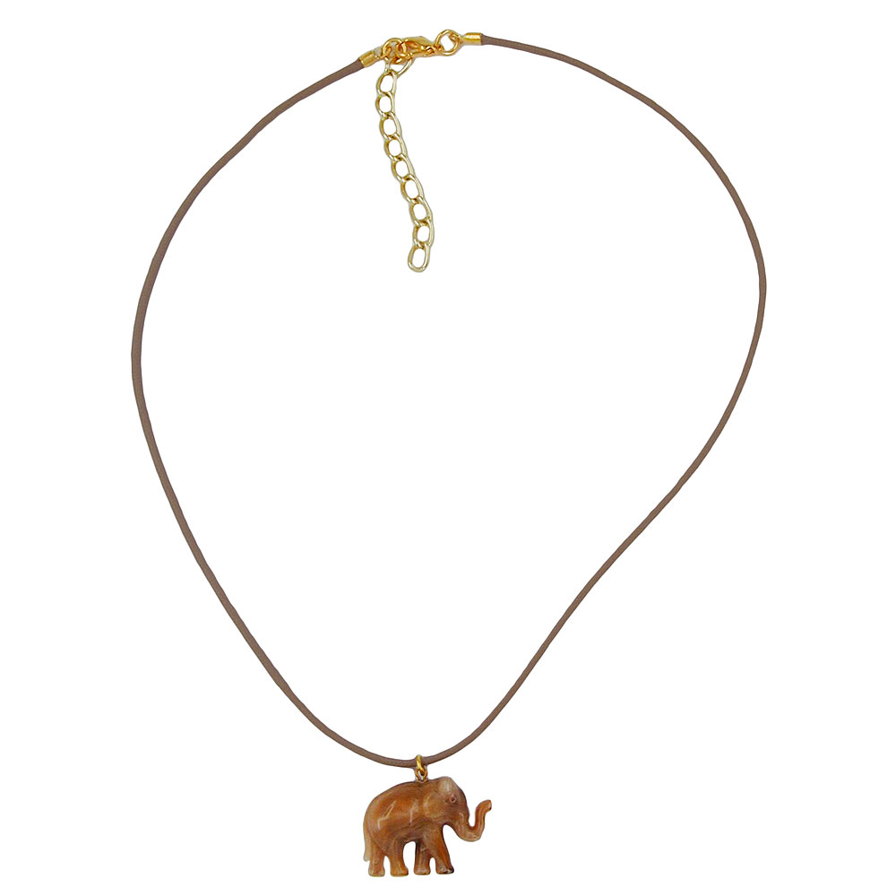 Kette 23x17x9mm Elefant mini Kunststoff hellbraun-glänzend Kordel braun 40cm (Länge 40cm)