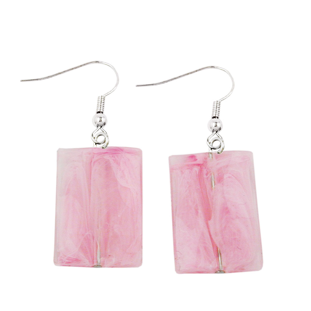 Ohrhaken Ohrhänger Ohrringe 45x17mm Viereck Kunststoff gewellt gewellt rosa-marmoriert (rosa)