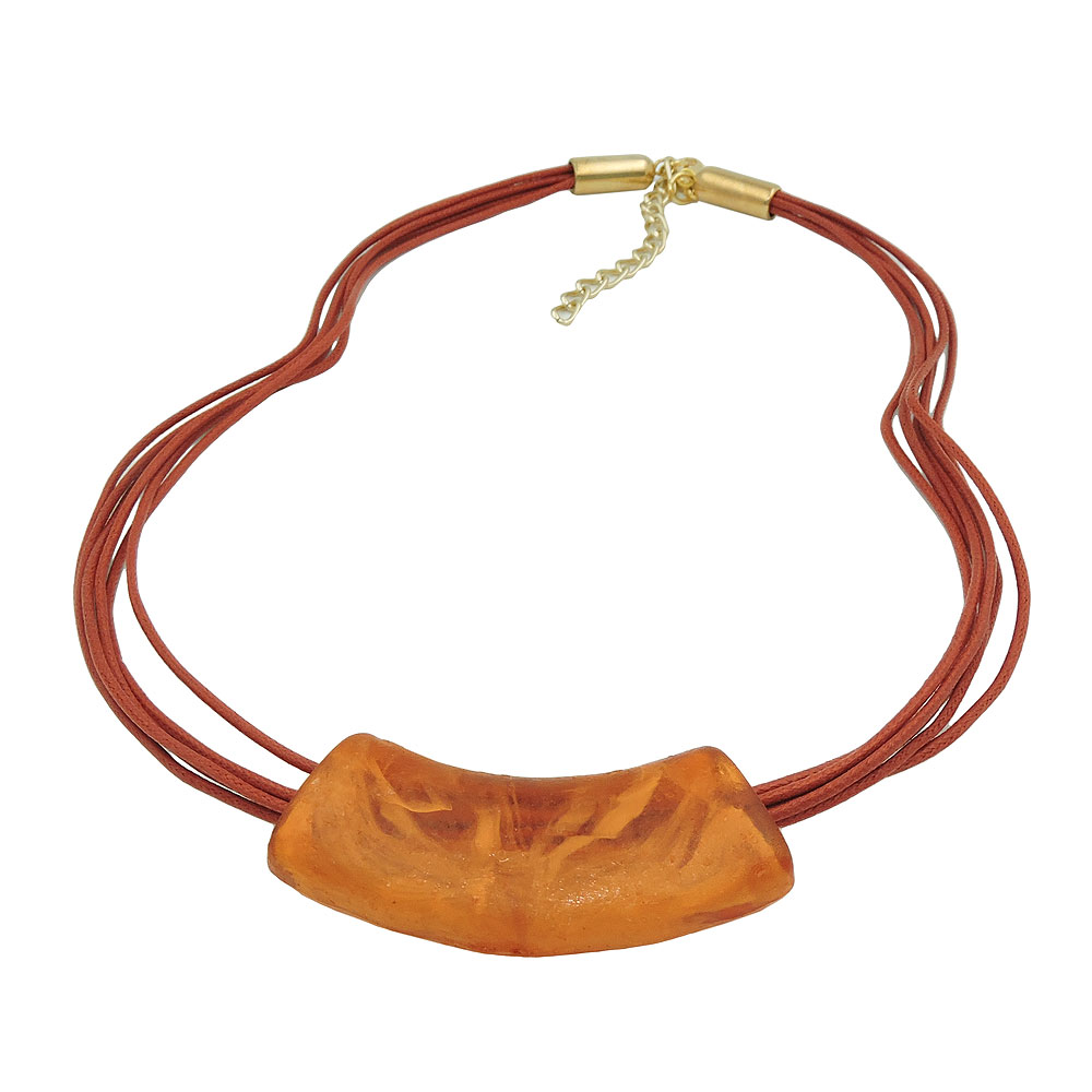 Kette 54x19mm Anhänger Rohr flach gebogen orange-rostbraun-marmoriert glänzend Kunststoff 45cm (Länge 45cm)