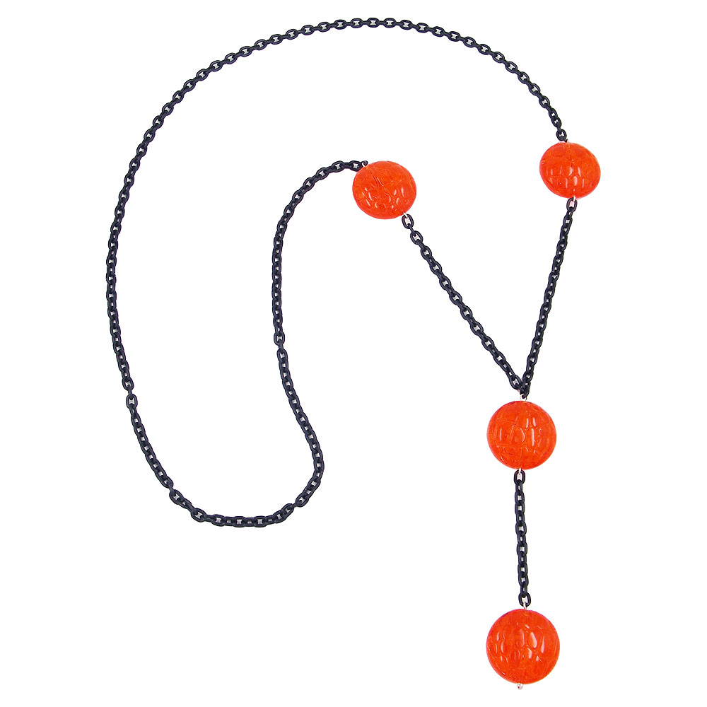 Kette 25mm Krokoperle rot-transparent Kunststoff Ankerkette schwarz Aluminium 90cm (Länge 90cm)