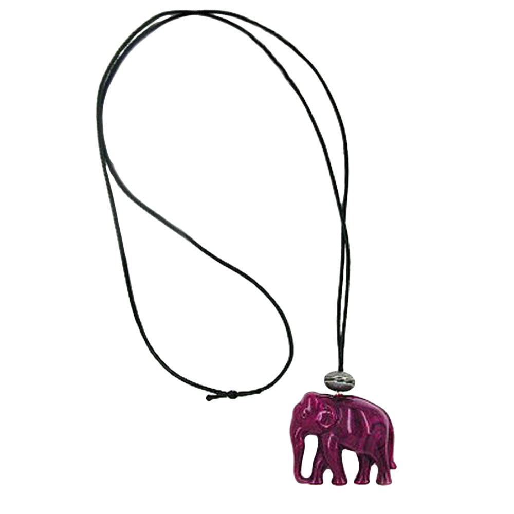 Kette 45x40x22mm Elefant Kunststoff fuchsia-weiß marmoriert Kordel schwarz 90cm (Länge 90cm)