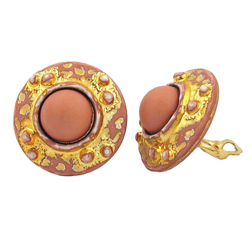 Clip Ohrring 32mm lachsfarben gold-gewischt Kunststoff-Bouton