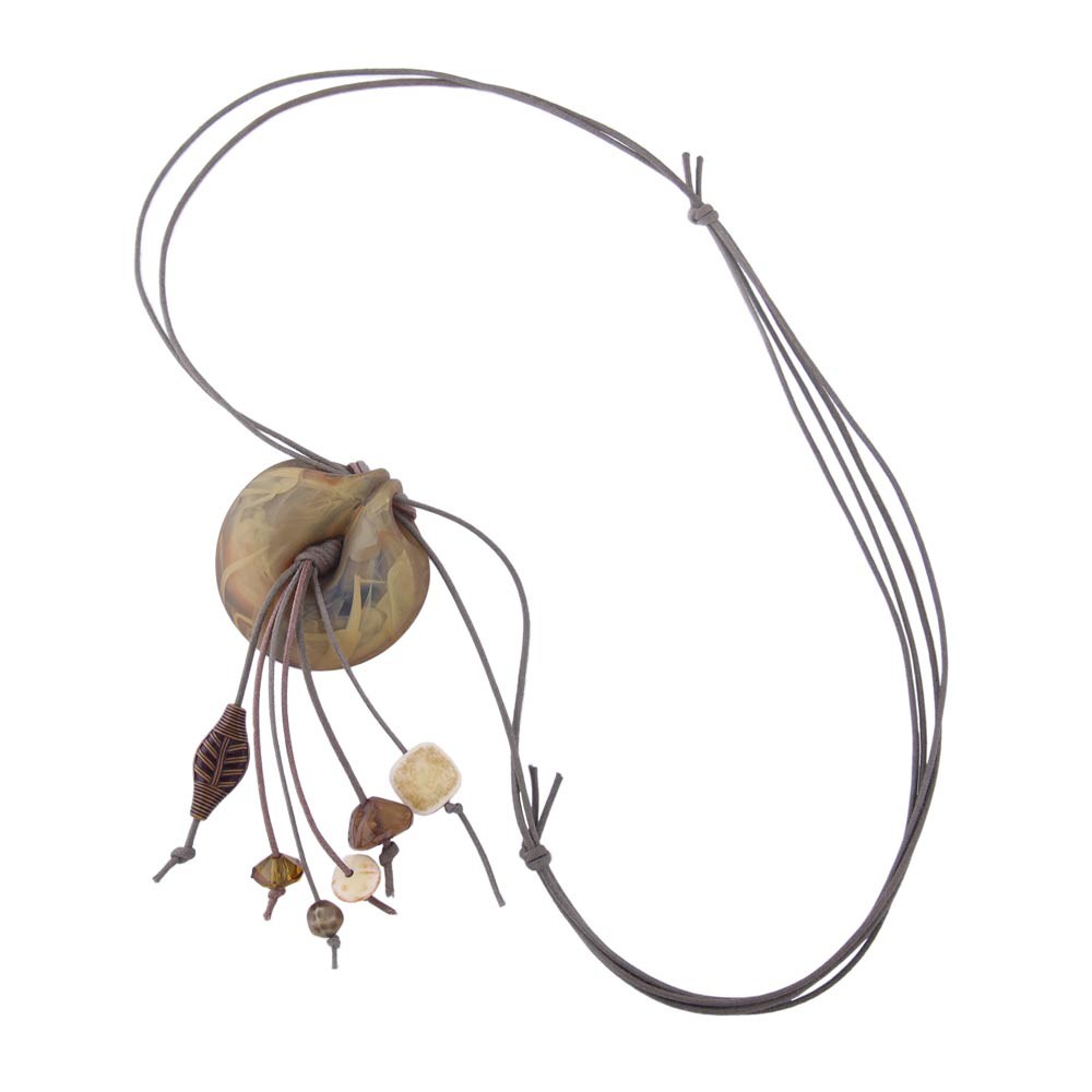 Kette 52mm Anhänger Amulett Kunststoff oliv-marmoriert Kordel oliv 100cm (Länge 100cm)