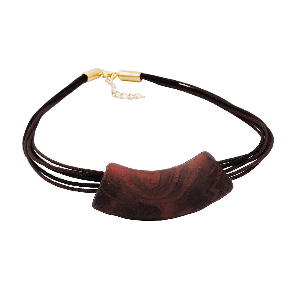 Kette 54x19mm Anhänger Rohr flach gebogen braun-metallic-marmoriert matt Kunststoff 45cm (Länge 45cm, dunkelbraun)