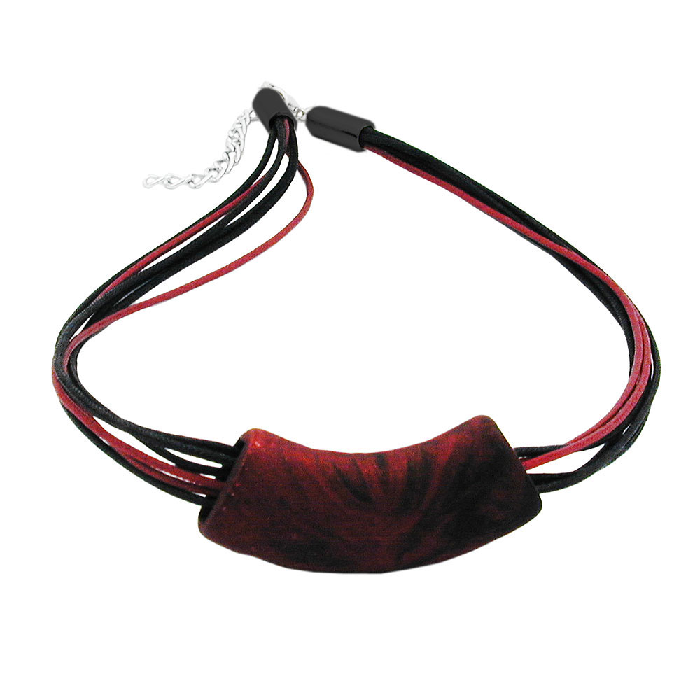 Kette 54x19mm Anhänger Rohr flach gebogen rot-metallic-marmoriert matt Kunststoff 45cm (Länge 45cm, rot)