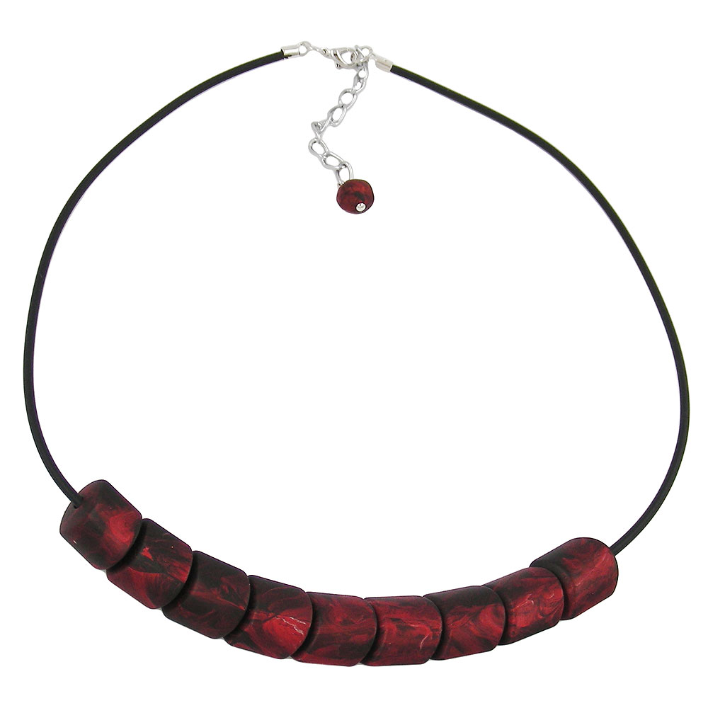 Kette Schrägperle Kunststoff rot-metallic-marmoriert Vollgummi schwarz 45cm (Länge 45cm, rot)