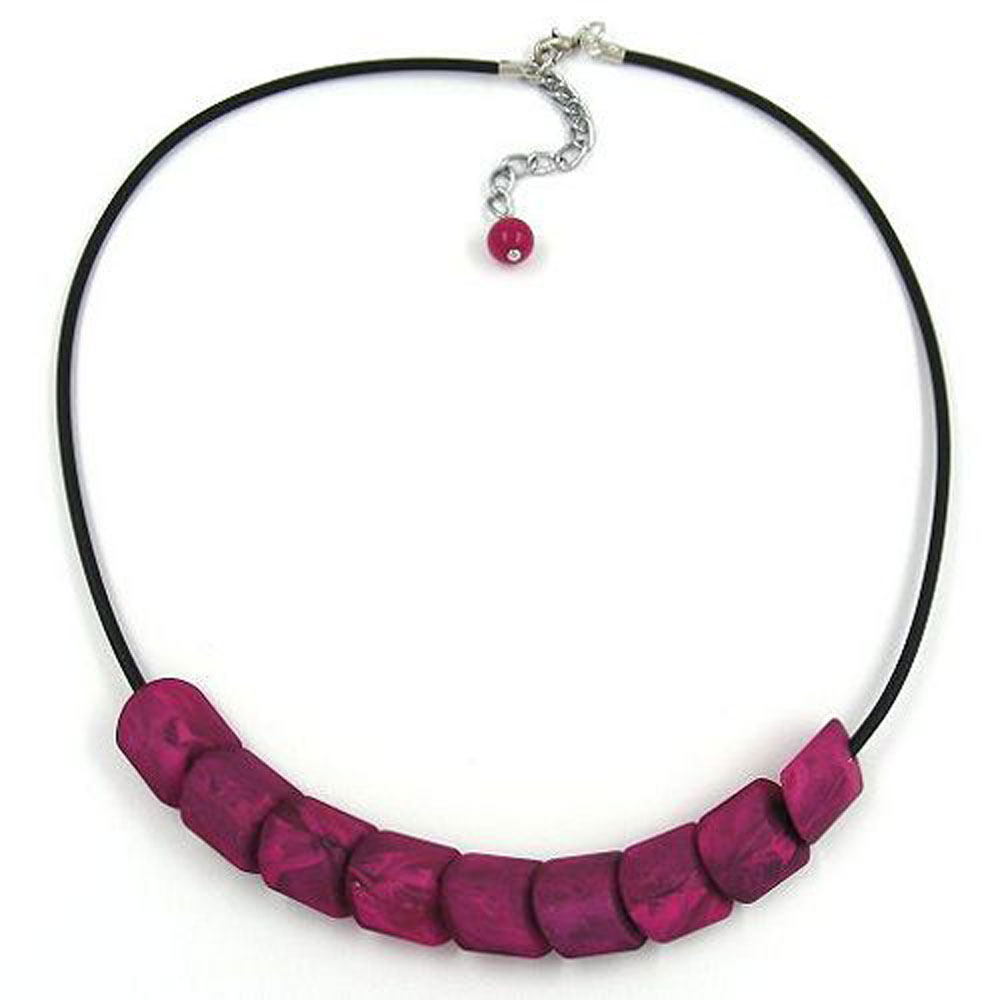 Kette Schrägperle Kunststoff pink-marmoriert-matt Vollgummi schwarz 45cm (Länge 45cm, pink)