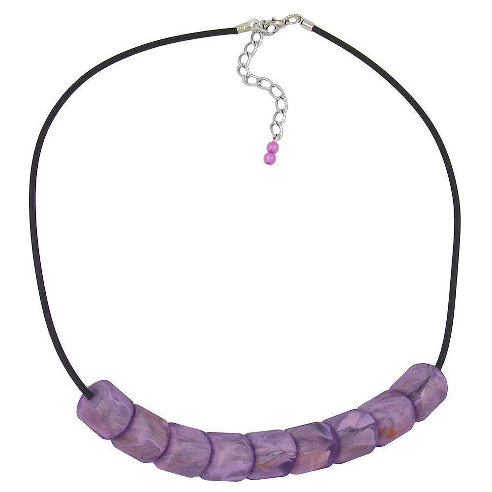 Kette Schrägperle Kunststoff lila-marmoriert-matt Vollgummi schwarz 45cm (Länge 45cm, flieder - violett)