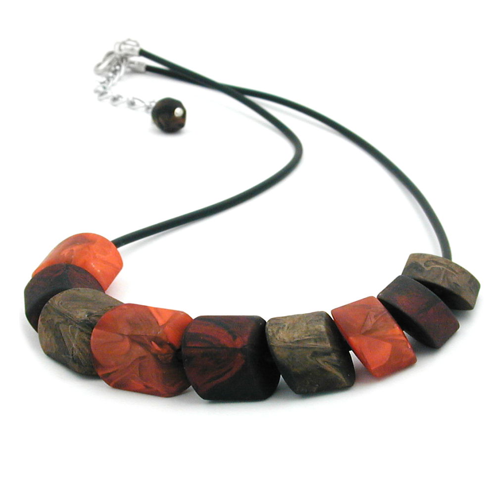 Kette 20x15mm Schrägperle Kunststoff Brauntöne Vollgummi schwarz 45cm (Länge 45cm, braun)