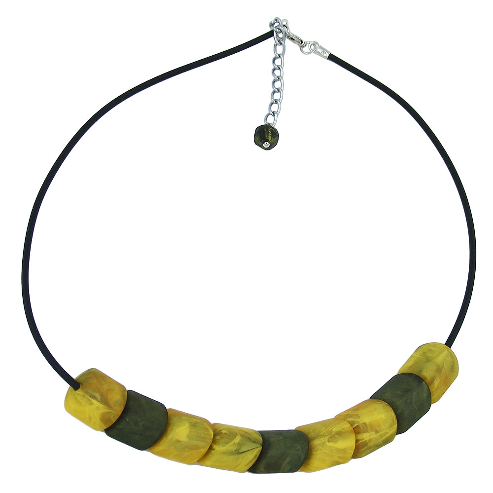 Kette Schrägperle Kunststoff gelb-marmoriert und grün-marmoriert Vollgummi schwarz 45cm (Länge 45cm, gelb)