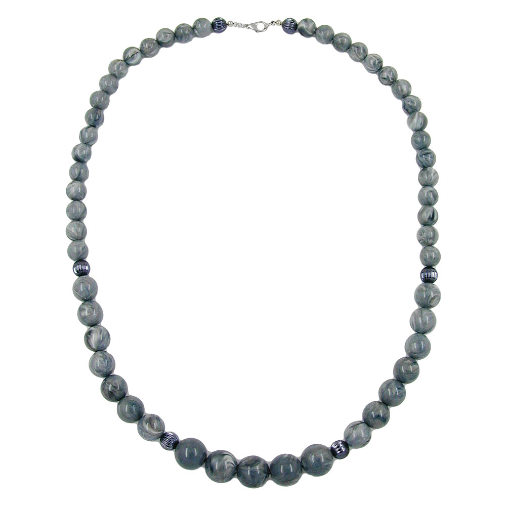 Kette Perlen verlaufend grau-marmoriert glänzend Kunststoff 60cm (Länge 60cm)