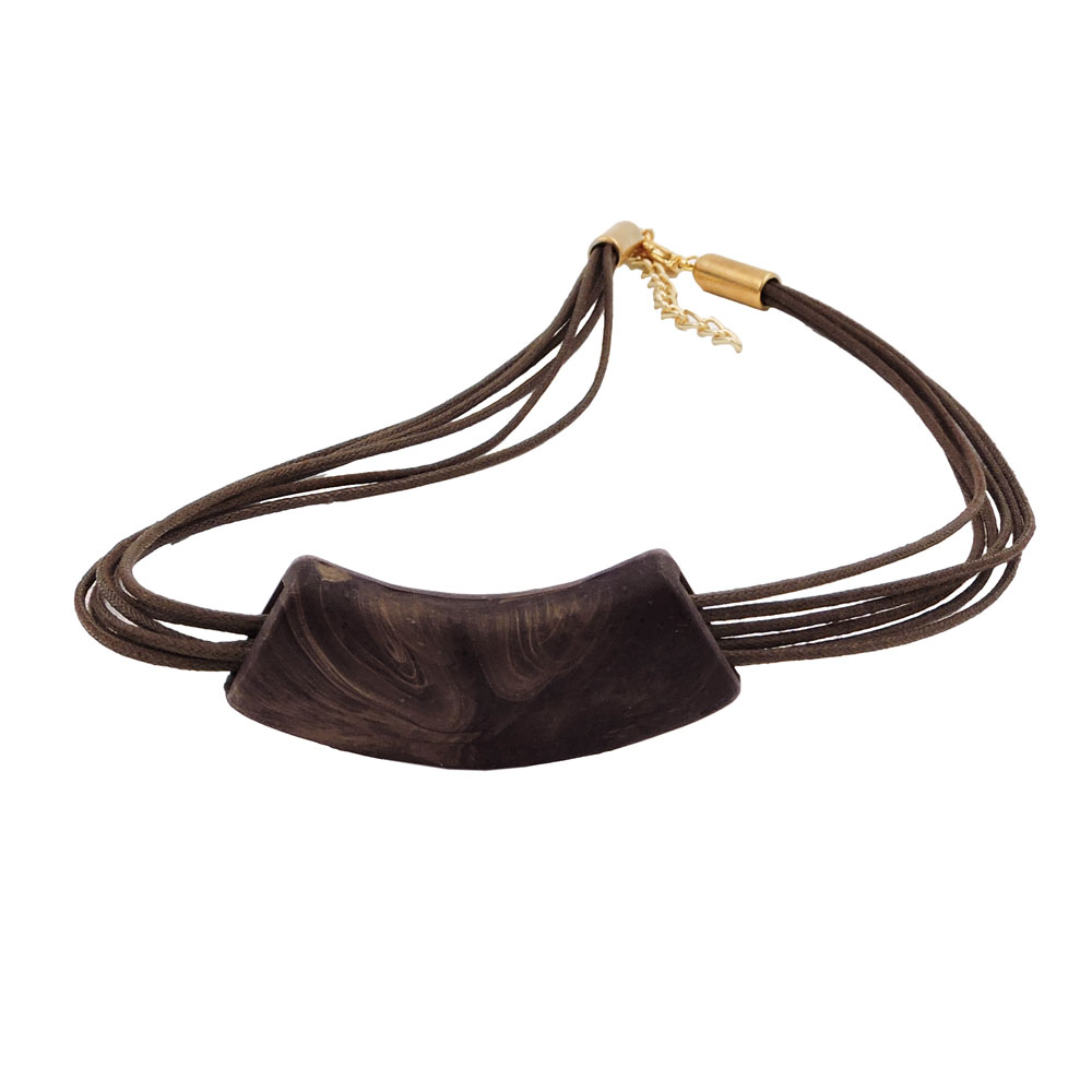 Kette 54x19mm Anhänger Rohr flach gebogen dunkelbraun-marmoriert matt Kunststoff 45cm (Länge 45cm, dunkelbraun)